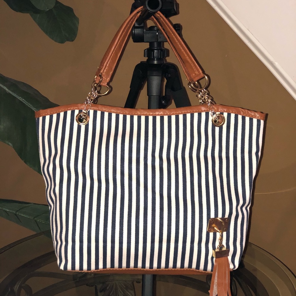 Lightweight Blue & White Striped Tote (small)